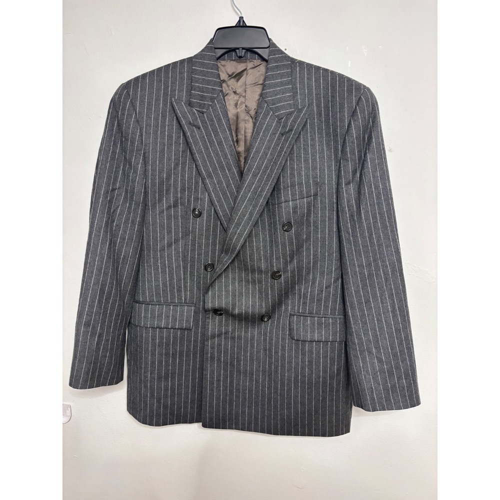 Lauren Ralph Lauren Mens Grey Pinstripe Wool Cashmere Double Breasted Blazer 40R